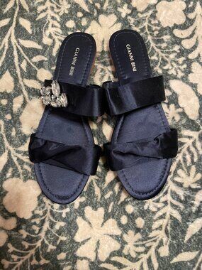 Gianni Bini "Lewisa" Satin Crystal-Embellished Slide Sandals.